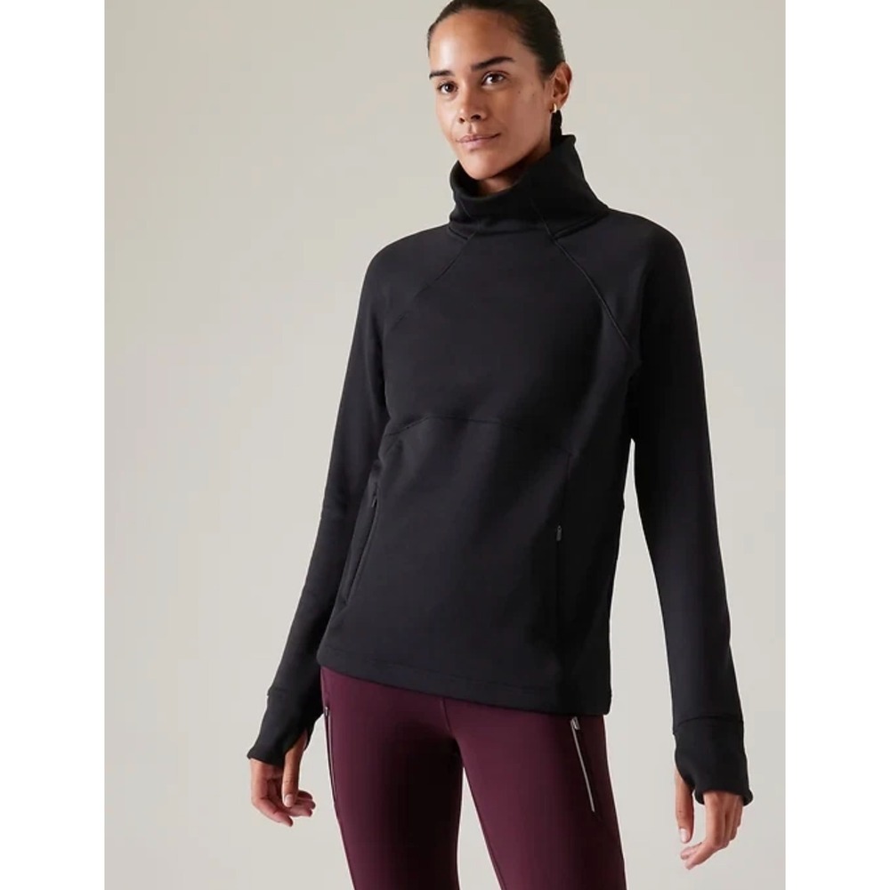 Athleta Womens Black Altitude Polartec Funnel Neck Sweatshirt S Athleisure Cozy
